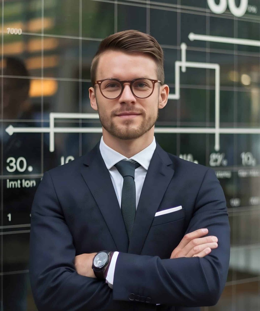 man-suit-stands-front-glass-window-with-graph-showing-time-8-30